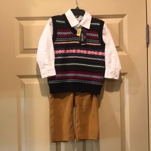 3 piece toddler boys corduroy/sweater vest outfit
